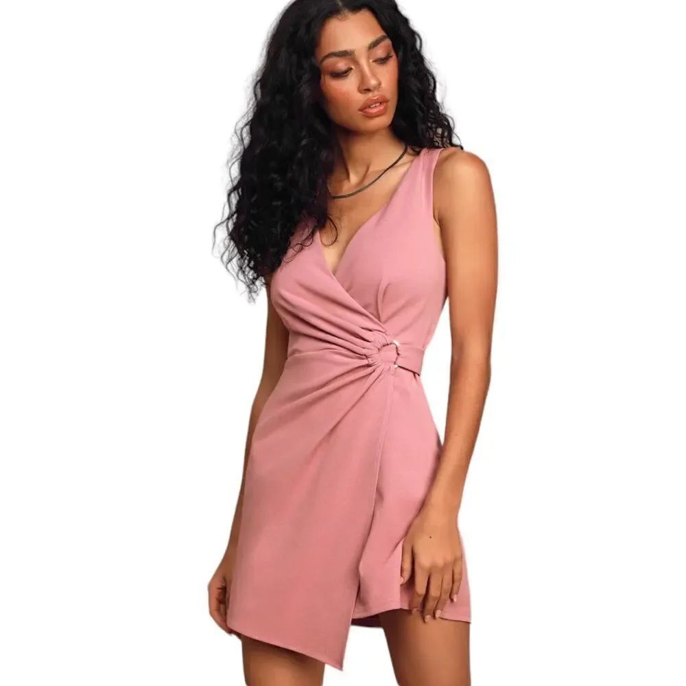 NWT Lulu’s mauve Wrapped In Your Arms Asymmetrical Mini Dress size large